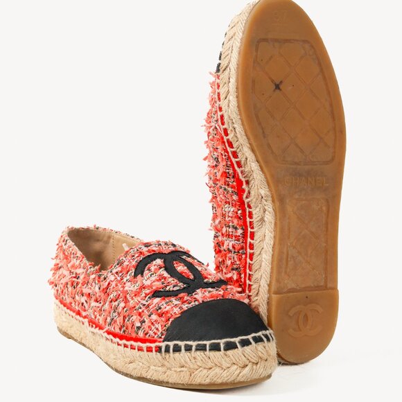 Chanel 21C Coral Tweed Grosgrain CC-Logo Espadrilles - Picture 5 of 13
